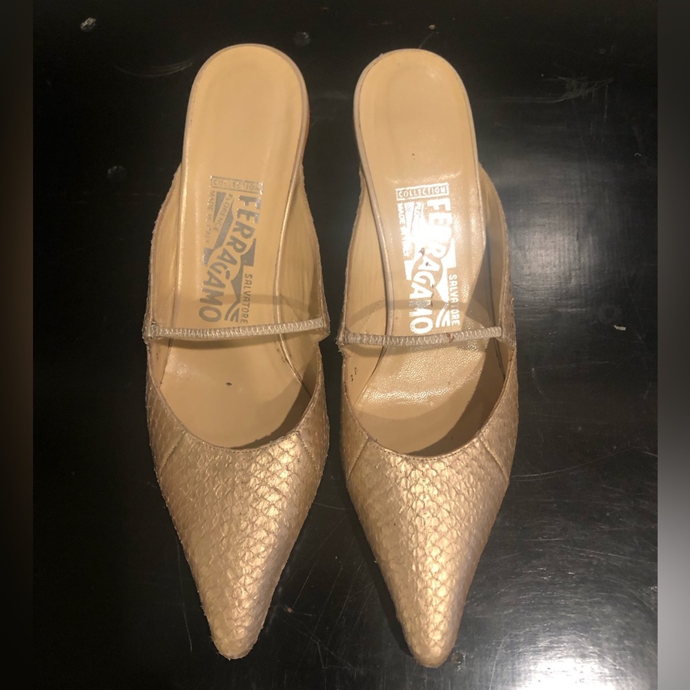 Ferragamo Mules Vintage Preowned Python Tan - image 1